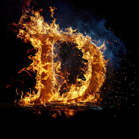 Capital letter D with fire growing outの素材