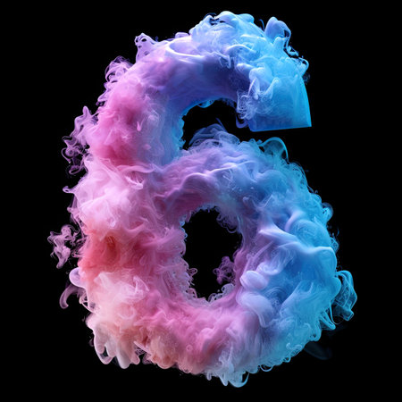 number 6 with dreamy colorful smoke growing outの素材