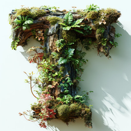 Capital letter A with summer plants and moss growing outの素材