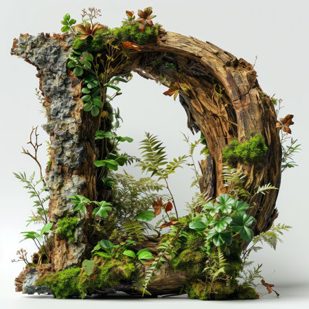 Capital letter A with summer plants and moss growing outの素材