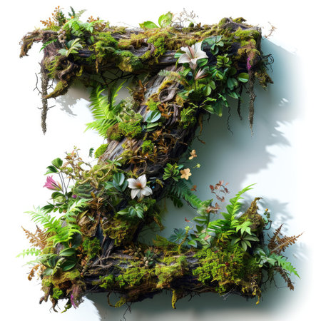 Capital letter A with summer plants and moss growing outの素材