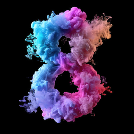 number 8 with dreamy colorful smoke growing outの素材