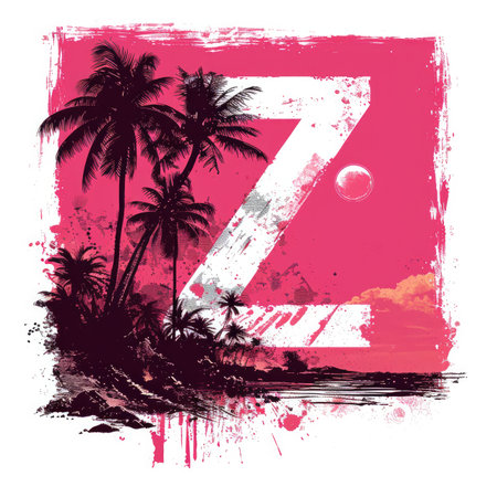 Capital letter Z with Coconut trees, palm trees and beachの素材