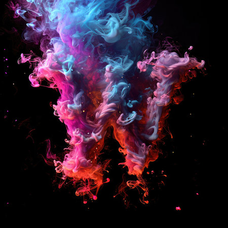 Capital letter W with dreamy colorful smoke growing outの素材