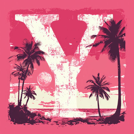 Capital letter Y with Coconut trees, palm trees and beachの素材