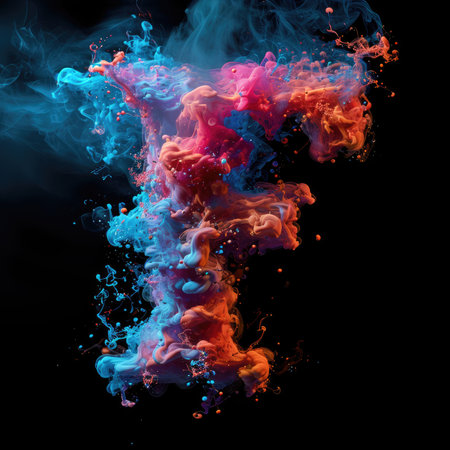 Capital letter F with dreamy colorful smoke growing outの素材