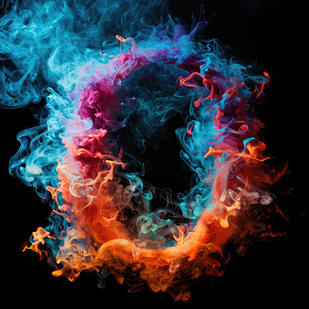 Capital letter O with dreamy colorful smoke growing outの素材