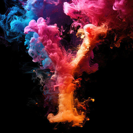 Capital letter Y with dreamy colorful smoke growing outの素材