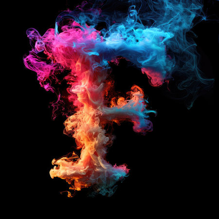 Capital letter F with dreamy colorful smoke growing outの素材