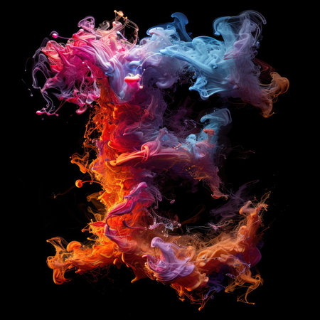 Capital letter E with dreamy colorful smoke growing outの素材