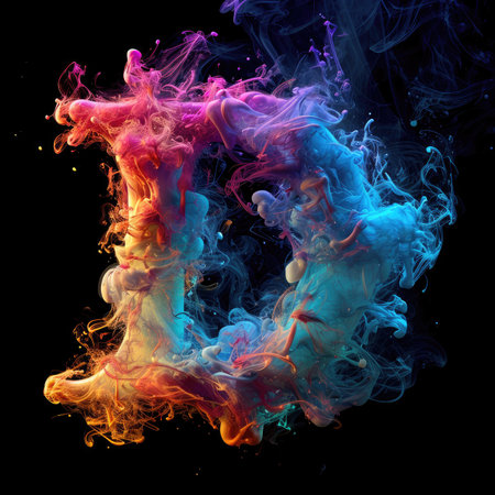 Capital letter D with dreamy colorful smoke growing outの素材