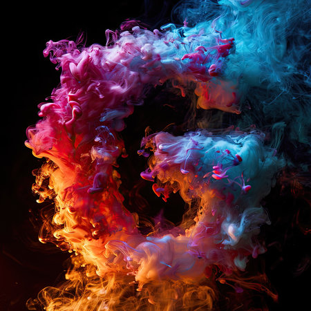 Capital letter G with dreamy colorful smoke growing outの素材