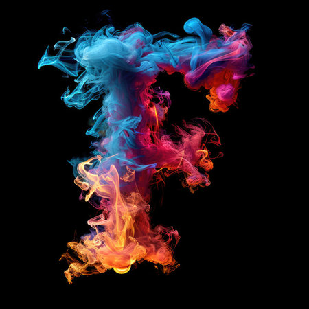 Capital letter F with dreamy colorful smoke growing outの素材
