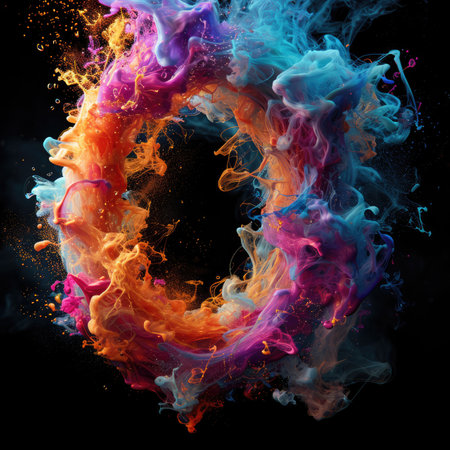 Capital letter O with dreamy colorful smoke growing outの素材