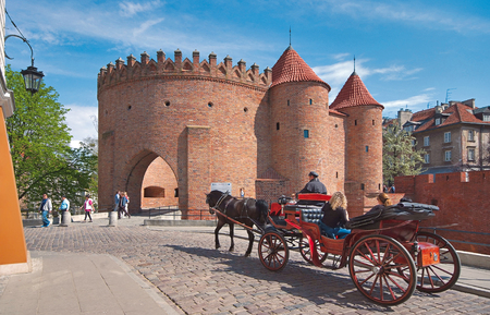 Warsaw Barbican from Podwale street, Polandの写真素材