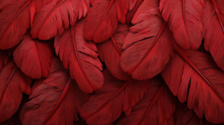 This image features a close-up of luxurious red feathers, creating a vibrant and textured background ideal for fashion, artistic projects, and stunning visuals.の素材