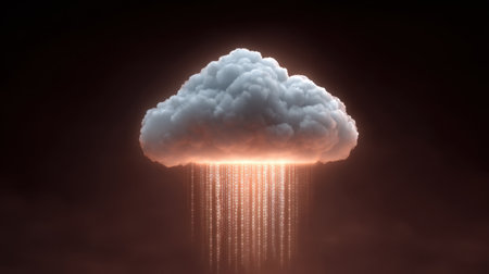 A mesmerizing digital artwork featuring a glowing cloud with radiant rain of light against a dramatic backdrop. Captivating visual element for creative projects.の素材