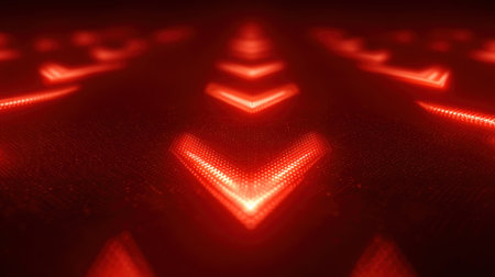 Eye-catching image featuring glowing red arrows on a dark surface, ideal for technology and digital themes. Perfect for modern design projects and backgrounds.の素材