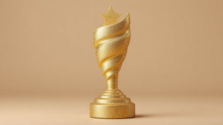 This stunning golden trophy, detailed with a star on top, represents success and achievement. Perfect for celebrating victories or honoring outstanding performances in various events.の素材