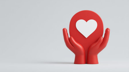 A vibrant image of red hands holding a circular shape with a white heart, symbolizing love and support, perfect for charitable or health-related projects.の素材