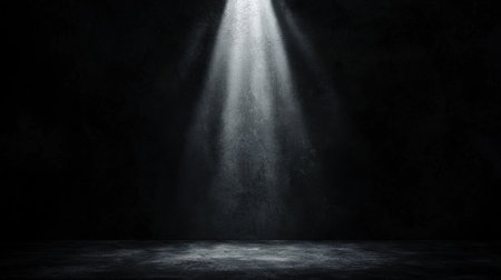 A stunning burst of light shining through the darkness, highlighting subtle textures on a black background.の素材