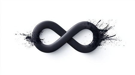 Minimalist black infinity symbol in smooth, continuous line art on a white background, ideal for modern vector graphics.の素材