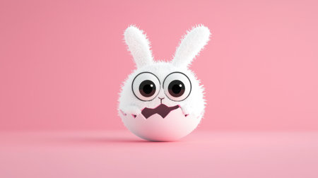 This charming cartoon bunny character showcases big eyes and a fluffy texture, perfect for children's illustrations and joyful design projects with a soft pink backdrop.の素材
