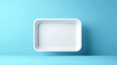 A minimalist white rectangular tray rests against a bright light blue background. This versatile piece serves as a perfect canvas for food presentation or decor styling.の素材