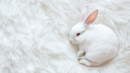 Soft and fluffy white fur background, top view bunny design template with ample copy space, perfect for product mockups and natural texturesの素材