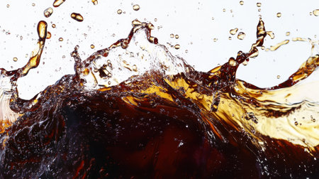 Dramatic splash of coke against a white background, highlighting the energy and excitement of a carbonated drink in motionの素材