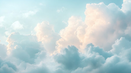 Gentle, cloud-like formations in soft pastel white and blue tones, transitioning seamlessly across the sky, creating a calming abstract sceneの素材