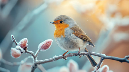 A fragile bird sitting gracefully on a branch, capturing the quiet elegance and vulnerability of wildlife in its natural habitat.の素材