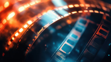 Abstract retro film texture with light leaks, grain, and flickering imperfections, creating an old film look.の素材