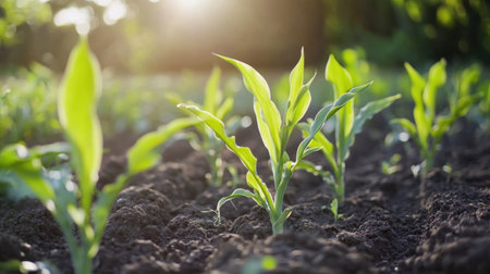 Cornfield being planted with the help of GPS technology, showing the benefits of precision agriculture in modern farmingの素材