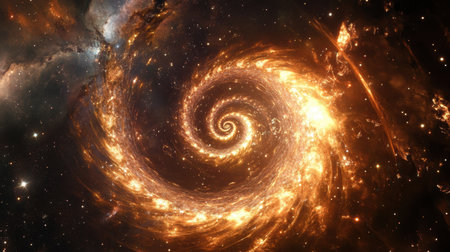 Cosmic scene with a glowing golden ratio spiral extending into the universe, representing the intersection of mathematics, art, and the infinite cosmosの素材