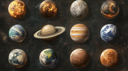 Educational set of solar system planets on a transparent background, with each planet realistically illustrated for kids' learning about space and astronomyの素材