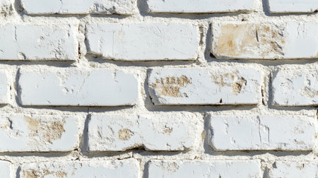 Rough white brick wall close-up, showing texture and aging, perfect for minimalist or industrial backgrounds. Concept of urban construction and simplicityの素材