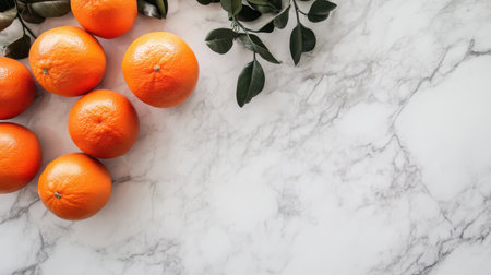 Top view of quartz and marble countertops in a stylish kitchen, featuring smooth surfaces with intricate natural veiningの素材