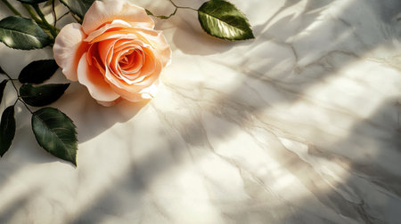 A rose delicately placed on polished marble, with soft shadows enhancing the elegant sceneの素材