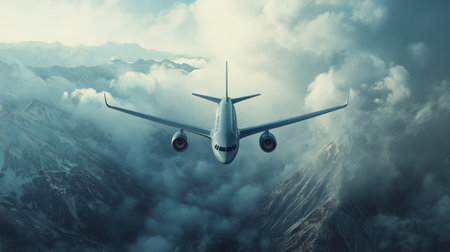 Airplane in mid-air facing restricted airspace, symbolizing closed skies, no-fly zones, and travel limitations due to sanctionsの素材