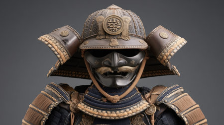A striking portrayal of traditional Japanese samurai armor, showcasing exquisite craftsmanship and historical depth, perfect for cultural and artistic collections.の素材
