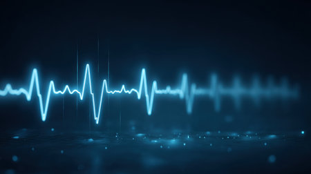 This captivating image features a blue sound wave illustration on a dark background, symbolizing audio frequencies and creative energy in digital music technology.の素材