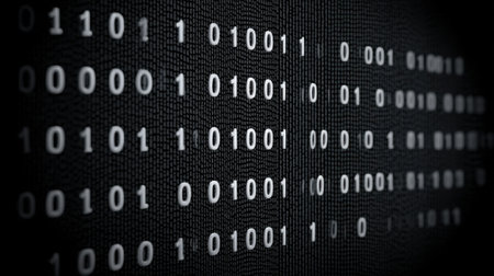 A striking visual representation of binary code using a series of ones and zeros on a dark background, symbolizing digital technology and abstract data visualization.の素材