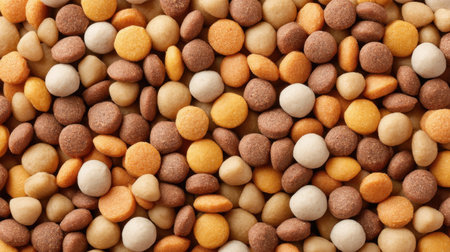 A vibrant mix of small round candies in shades of brown, orange, and white, perfect for adding a playful touch to desserts or festive celebrations. Ideal for culinary presentations.の素材