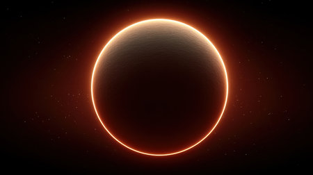 Experience the breathtaking allure of a solar eclipse with a vivid portrayal of the bright corona surrounding a dark solar disk, set against a starry universe.の素材