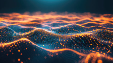 Futuristic abstract digital network, with lines and dots forming complex connections, representing data transfer and technological advancement.の素材
