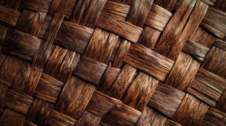 Papyrus Weaving Close-up Design: A detailed, textured close-up of traditional Thai papyrus weaving, with a beautiful brown pattern that adds depth to cultural design projects.の素材