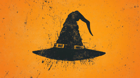 A Halloween logo with a black witch hat, perfect for spooky, magical, and festive designs during the season.の素材