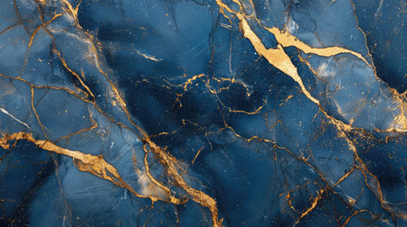 Blue marble with delicate golden veins, presenting a refined and elegant texture for luxury design and brandingの素材