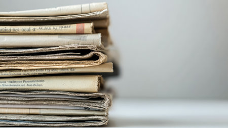 Newspapers stacked on top of each other with empty space for text, capturing the essence of journalism and print mediaの素材